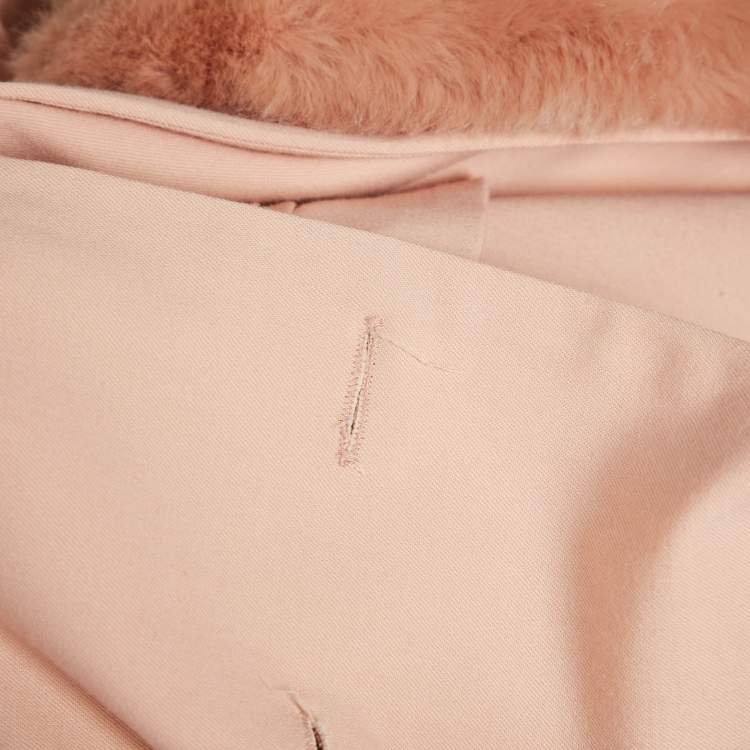Pre Owned Elisabetta Franchi Light Orange Detachable Fur Double Breasted Long Coat S