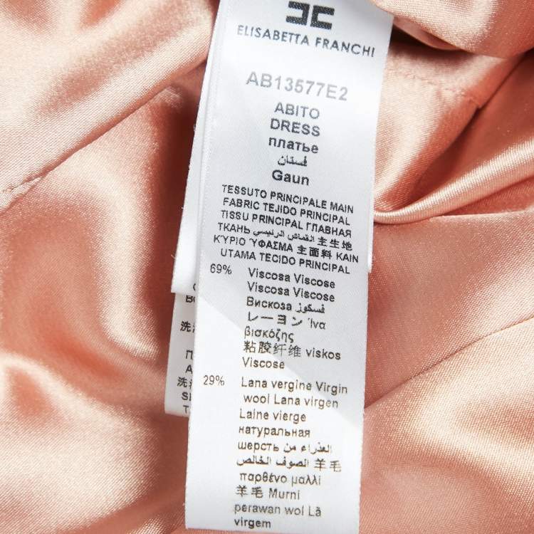 Pre Owned Elisabetta Franchi Light Orange Detachable Fur Double Breasted Long Coat S