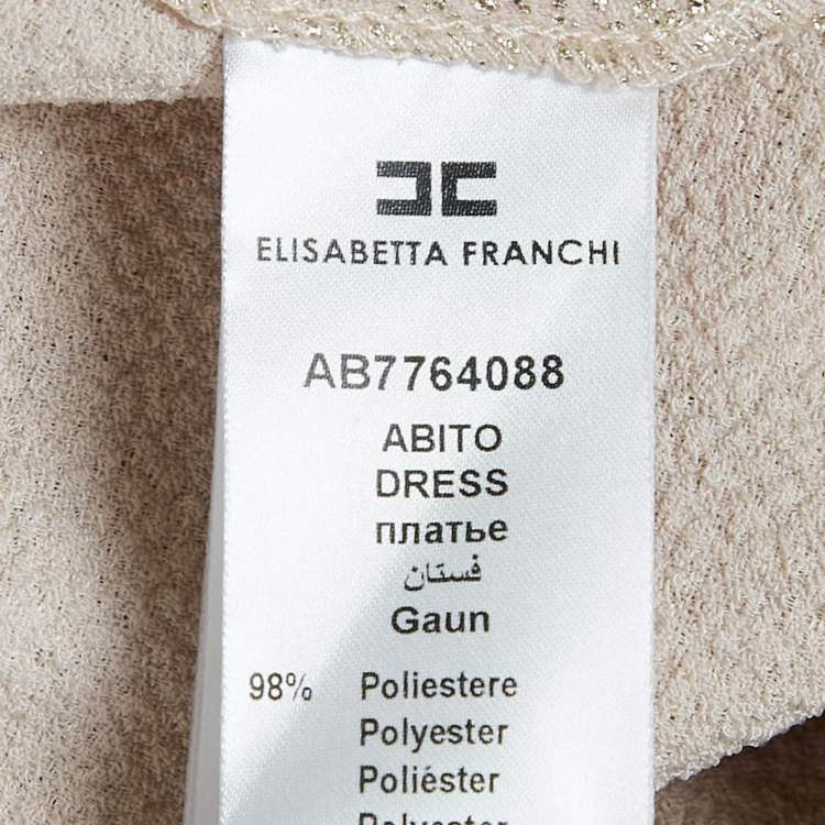 Pre Owned Elisabetta Franchi Metallic/Cream Foil Print Textured Crepe Wrap Dress S