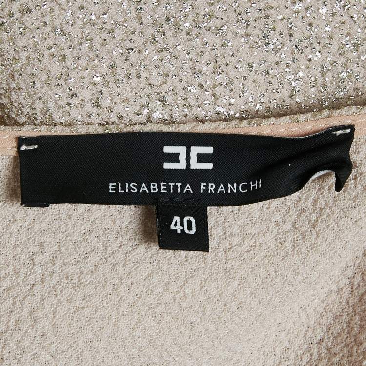 Pre Owned Elisabetta Franchi Metallic/Cream Foil Print Textured Crepe Wrap Dress S