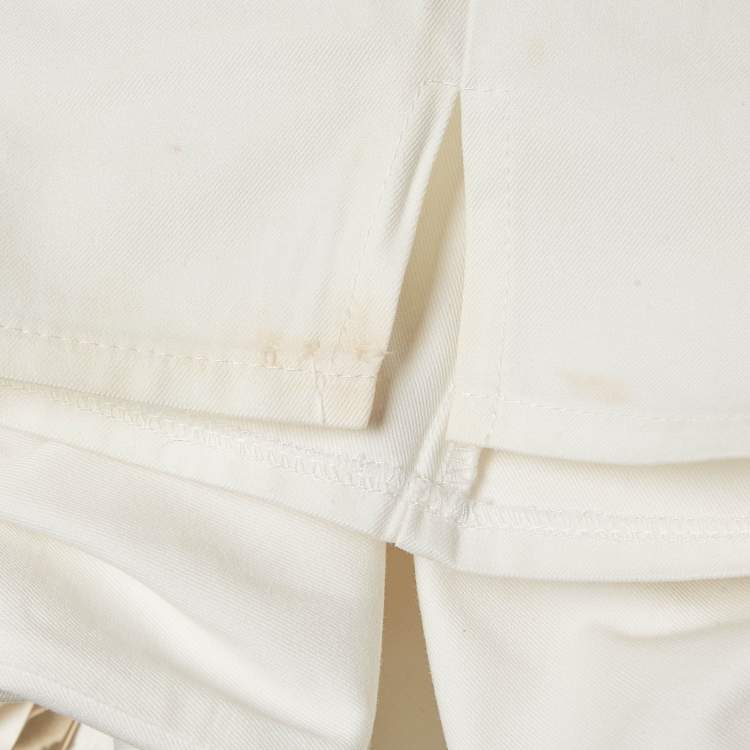 Pre Owned Elisabetta Franchi White Cotton Gabardine Rope Detail Trousers M