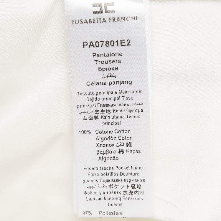 Pre Owned Elisabetta Franchi White Cotton Gabardine Rope Detail Trousers M