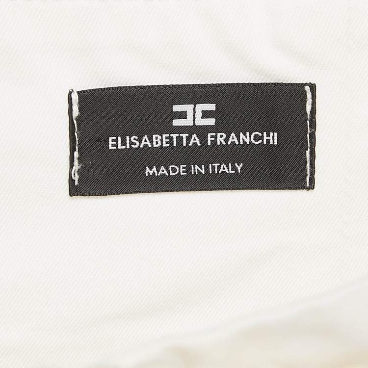 Pre Owned Elisabetta Franchi White Cotton Gabardine Rope Detail Trousers M