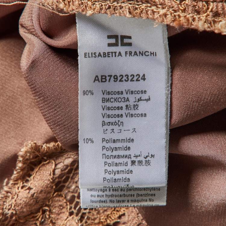 Pre Owned Elisabetta Franchi Taupe Lace Sleeveless Fitted Dress XL