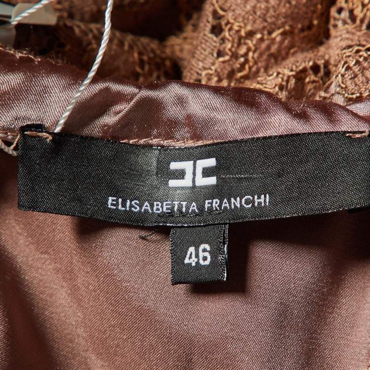 Pre Owned Elisabetta Franchi Taupe Lace Sleeveless Fitted Dress XL