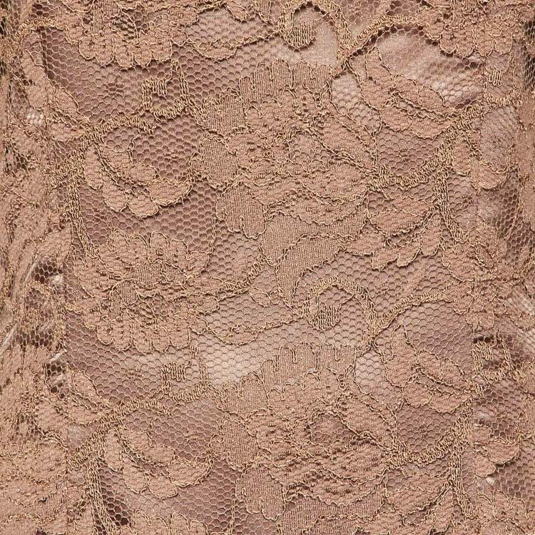 Pre Owned Elisabetta Franchi Taupe Lace Sleeveless Fitted Dress XL