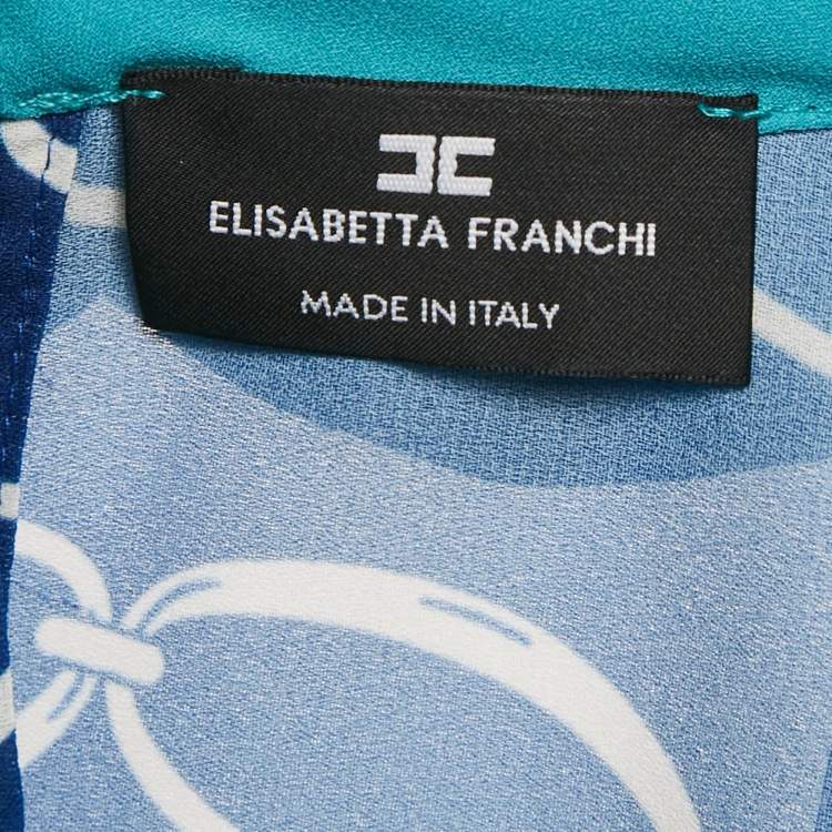 Pre Owned Elisabetta Franchi Blue Chain Print Crepe Blouse M