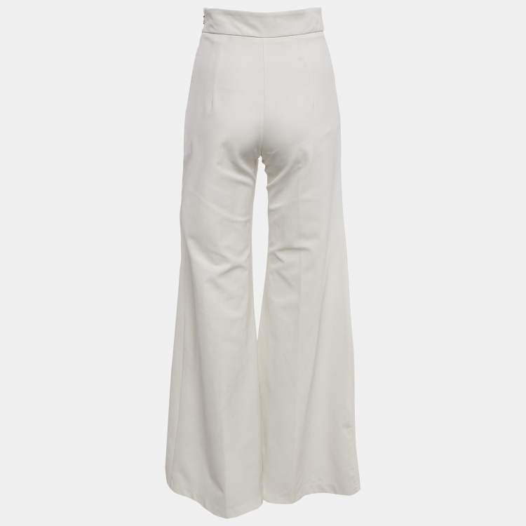 Pre Owned Elisabetta Franchi White Jersey Wide Leg Trousers M