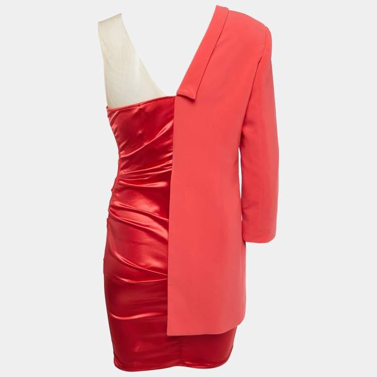 مملوكة مسبقًا Elisabetta Franchi Red Crepe and Satin Asymmetric Mini Dress S