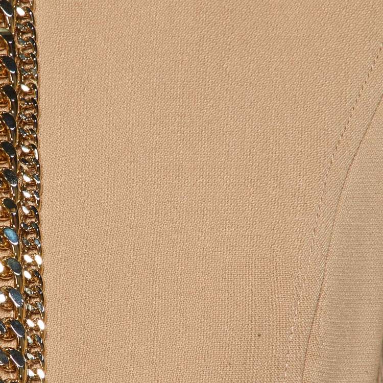 Pre Owned Elisabetta Franchi Gold Beige Cady Chain Trim Jacket L