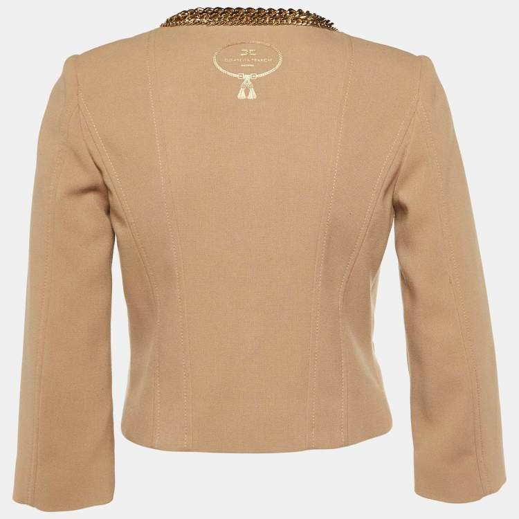 Pre Owned Elisabetta Franchi Gold Beige Cady Chain Trim Jacket L