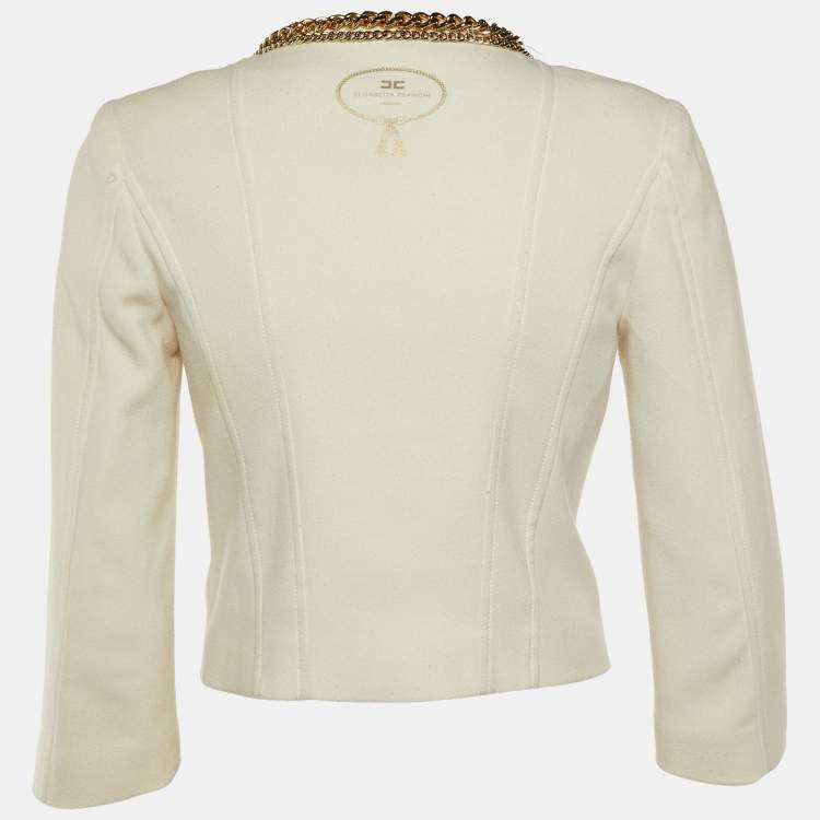 Pre Owned Elisabetta Franchi Gold Cream Cady Chain Trim Jacket M