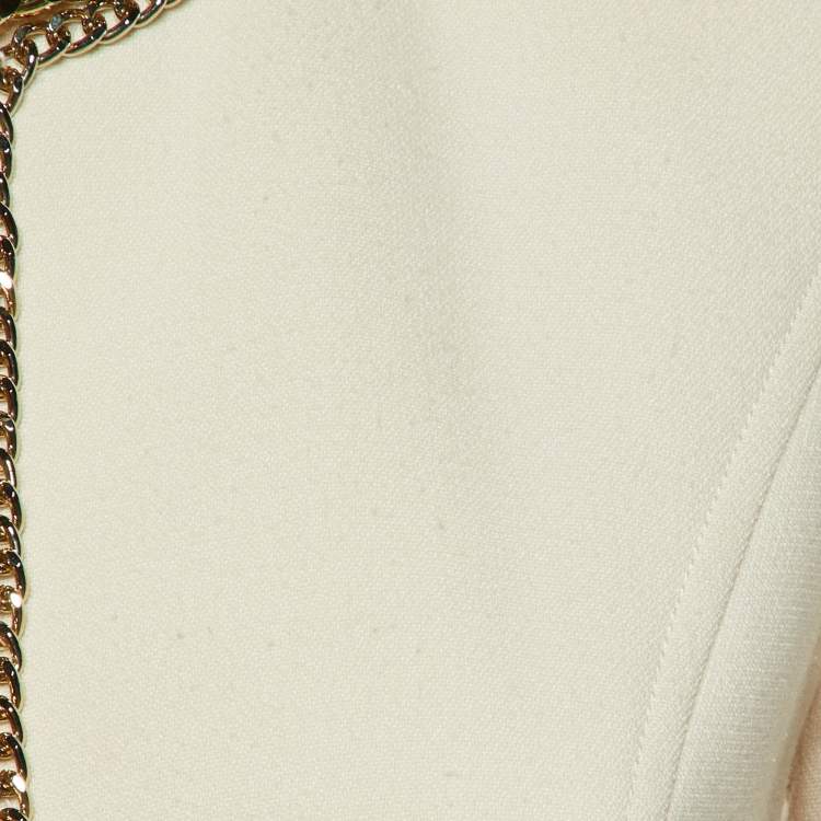 Pre Owned Elisabetta Franchi Gold Cream Cady Chain Trim Jacket M