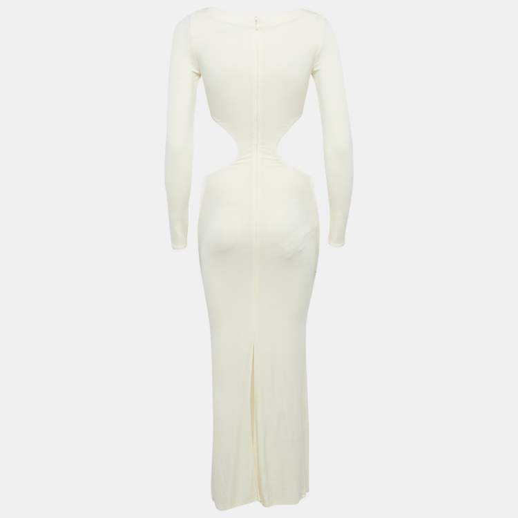 Pre Owned Elisabetta Franchi Cream Jersey Cut-Out Long Dress S