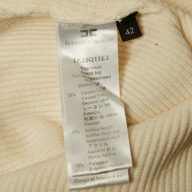 Pre Owned Elisabetta Franchi Cream Rib Knit Tricot Top M