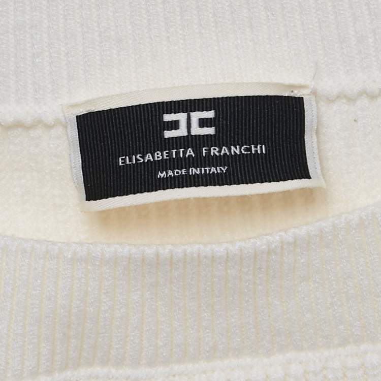 Pre Owned Elisabetta Franchi Cream Rib Knit Tricot Top M