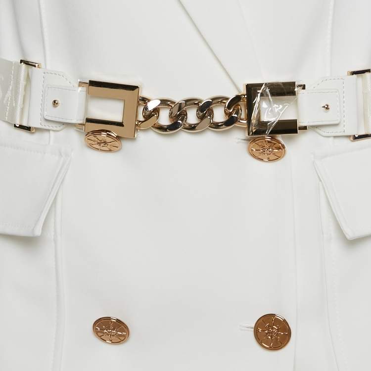 Pre Owned Elisabetta Franchi White Crepe Double Breasted Blazer M