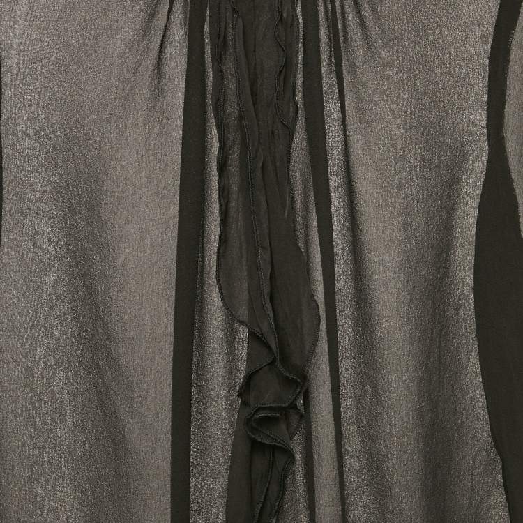 Pre Owned Elisabetta Franchi Black Crepe Ruffled Full Sleeve Top M