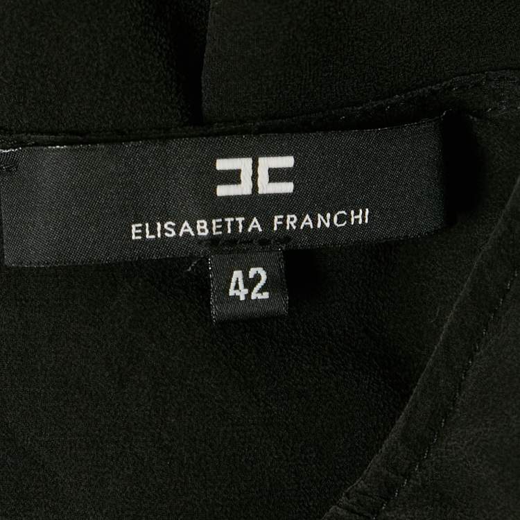 Pre Owned Elisabetta Franchi Black Crepe Ruffled Full Sleeve Top M