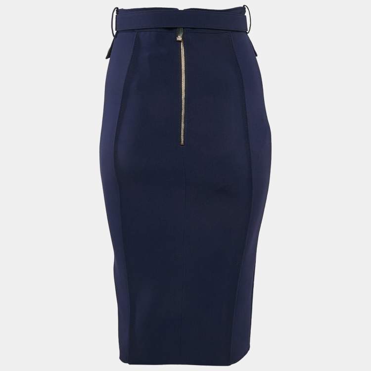 مملوكة مسبقًا Elisabetta Franchi Blue Jersey Studded Pencil Skirt S