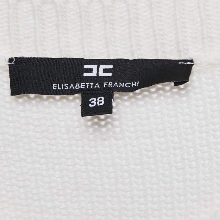 Pre Owned Elisabetta Franchi Off White Braid Detail Wool Blend Sweater S