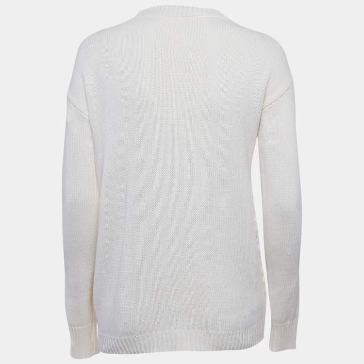 Pre Owned Elisabetta Franchi Off White Braid Detail Wool Blend Sweater S