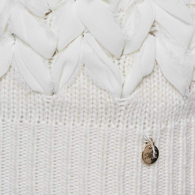 Pre Owned Elisabetta Franchi Off White Braid Detail Wool Blend Sweater S