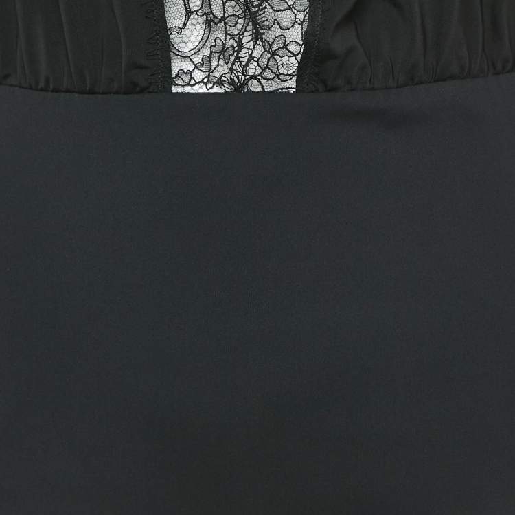 Pre Owned Elisabetta Franchi Black Embellished Jersey and Lace Halter Neck Bodysuit M