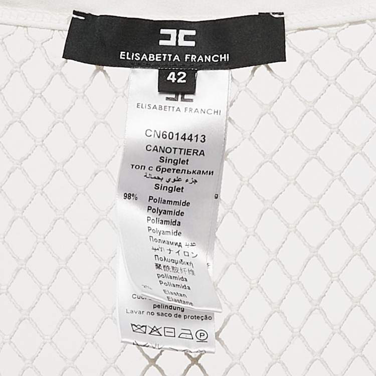 Pre Owned Elisabetta Franchi White Mesh Sheet Tank Top M