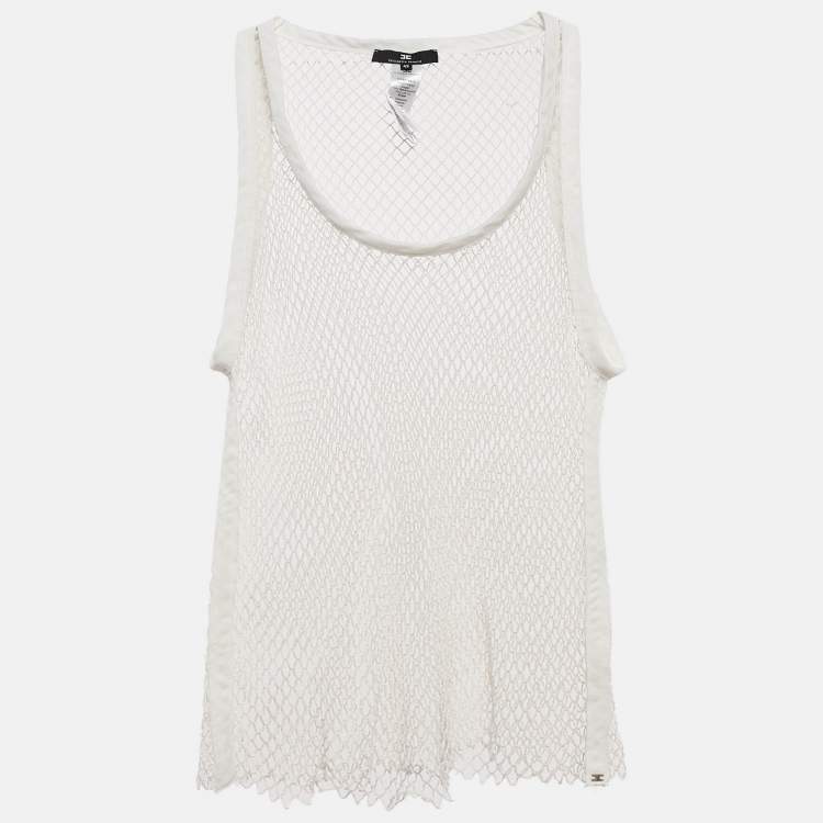 Pre Owned Elisabetta Franchi White Mesh Sheet Tank Top M