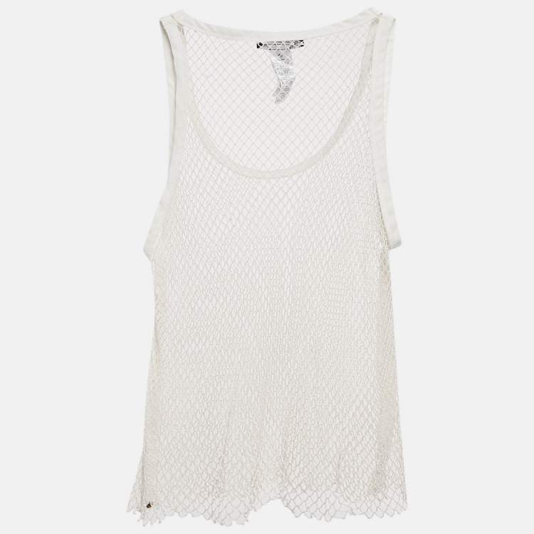Pre Owned Elisabetta Franchi White Mesh Sheet Tank Top M