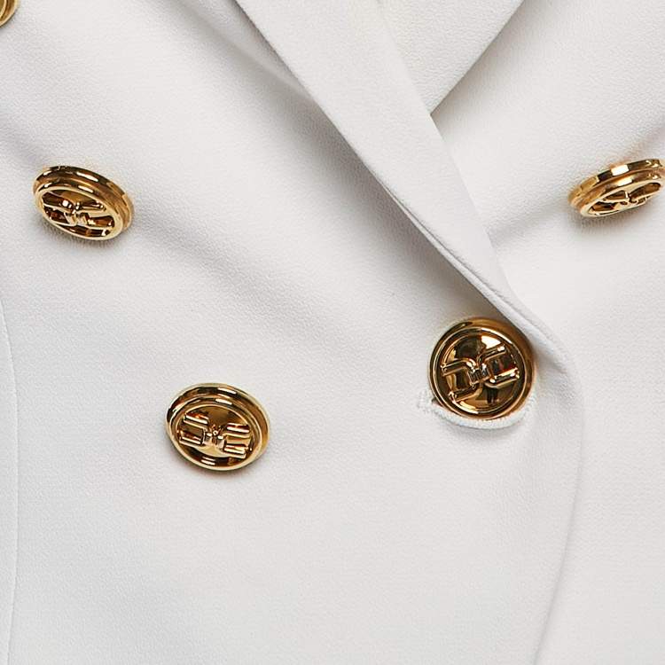 Pre Owned  Elisabetta Franchi White Crepe Double Breasted Blazer S
