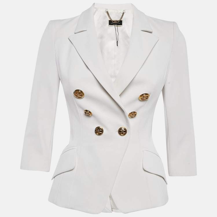 Pre Owned  Elisabetta Franchi White Crepe Double Breasted Blazer S