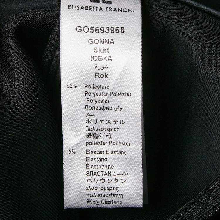 Pre Owned Elisabetta Franchi Black Faux Leather Belted Neoprene Flared Mini Skirt M