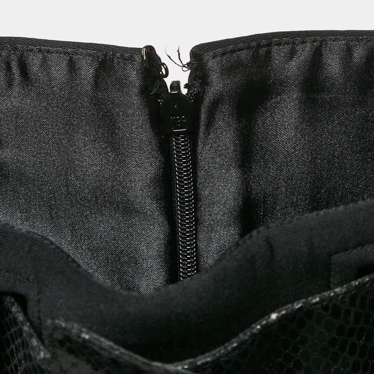 Pre Owned Elisabetta Franchi Black Faux Leather Belted Neoprene Flared Mini Skirt M