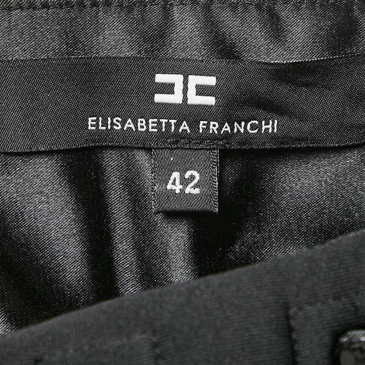 Pre Owned Elisabetta Franchi Black Faux Leather Belted Neoprene Flared Mini Skirt M