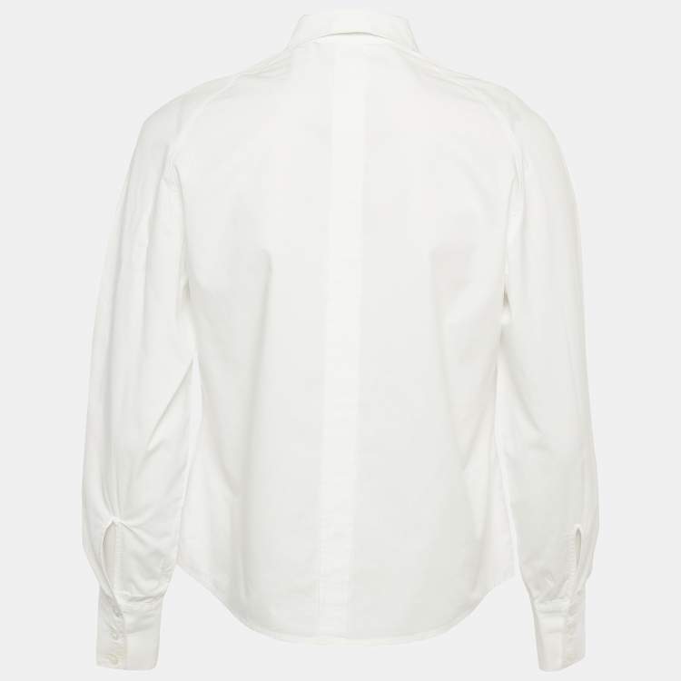 Pre Owned Elisabetta Franchi White Cotton Button Front Tuxedo Shirt S