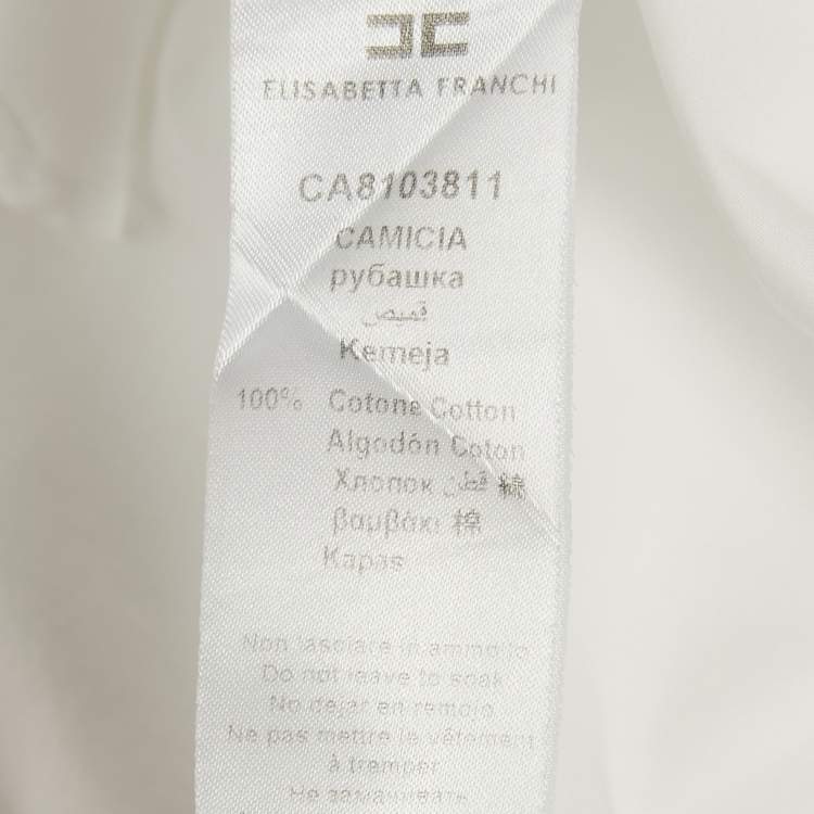 Pre Owned Elisabetta Franchi White Cotton Button Front Tuxedo Shirt S