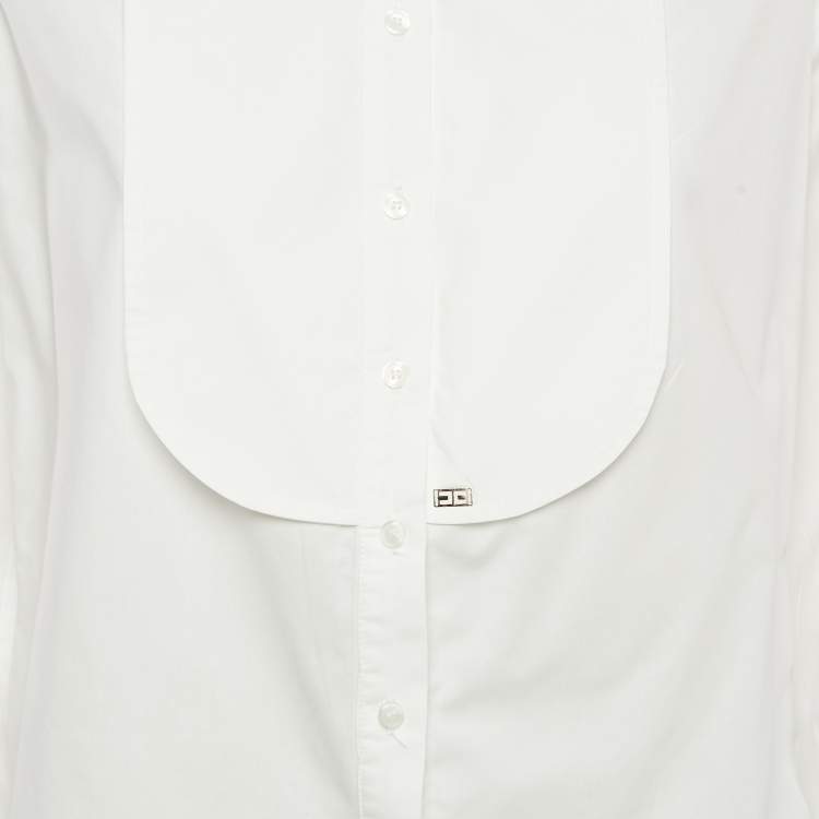 Pre Owned Elisabetta Franchi White Cotton Button Front Tuxedo Shirt S