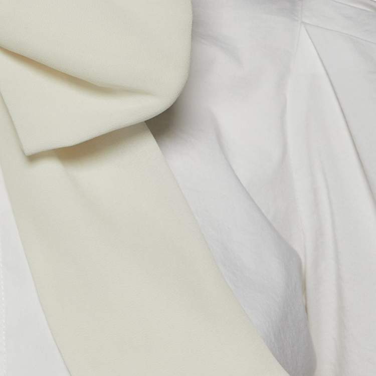 Pre Owned Elisabetta Franchi White Cotton Bow Detail Bodysuit M