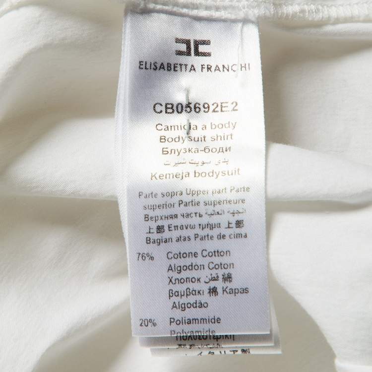 Pre Owned Elisabetta Franchi White Cotton Bow Detail Bodysuit M