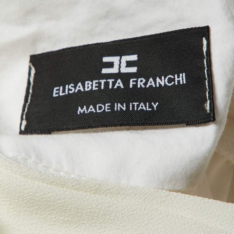 Pre Owned Elisabetta Franchi White Cotton Bow Detail Bodysuit M