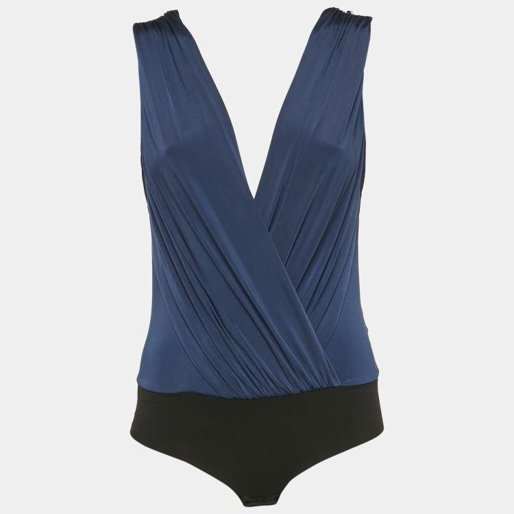 Pre Owned Elisabetta Franchi Navy Blue Jersey Sleeveless Bodysuit S