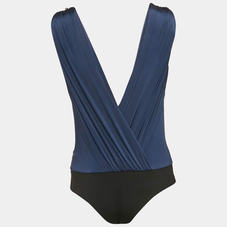Pre Owned Elisabetta Franchi Navy Blue Jersey Sleeveless Bodysuit S