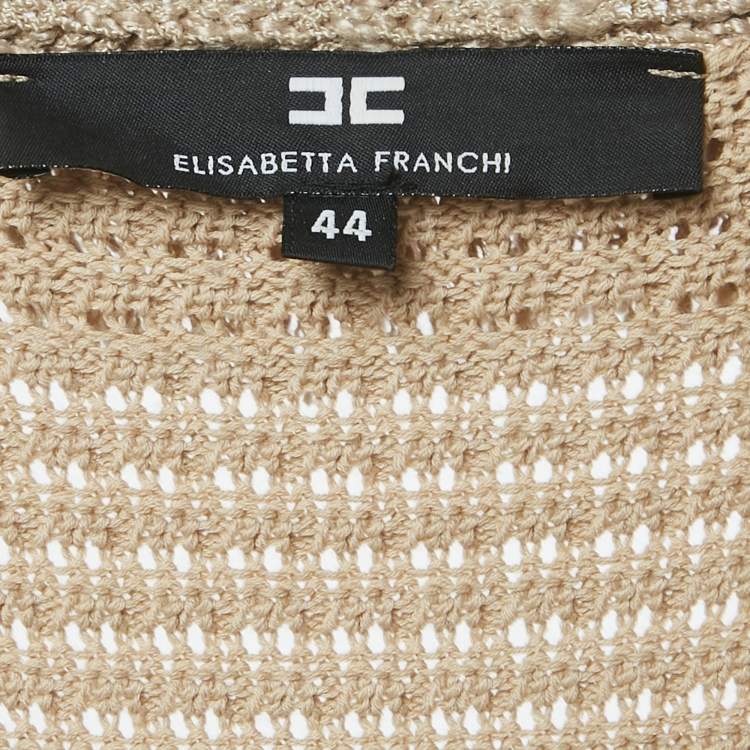 Pre Owned Elisabetta Franchi Beige Cotton Blend Knit Fringed Mini Dress M