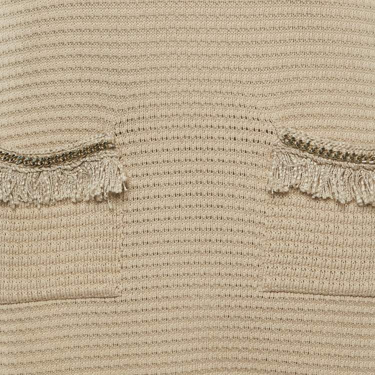 Pre Owned Elisabetta Franchi Beige Cotton Blend Knit Fringed Mini Dress M