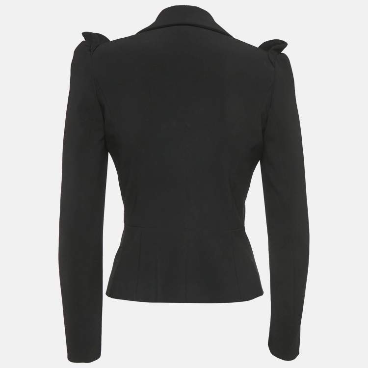 Pre Owned Elisabetta Franchi Black Nylon Ruffled Detail Blazer M