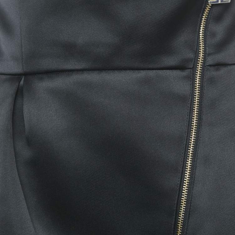 Pre Owned Elisabetta Franchi Black Satin Zip Detail Maxi Skirt M