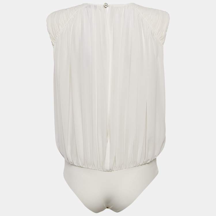 Pre Owned Elisabetta Franchi White Crepe Bodysuit M