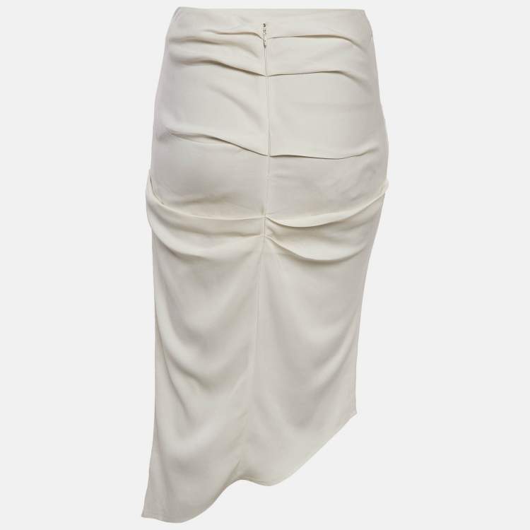 Pre Owned Elisabetta Franchi Off-White Crepe Draped Asymmetric Skirt M
